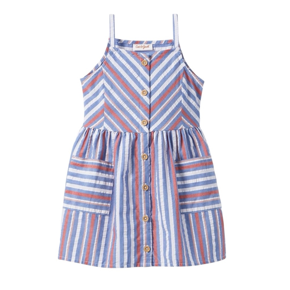Toddler Girls' Striped Button-Front Tank Top Dress - Cat & Jack Red/Blue - 4T